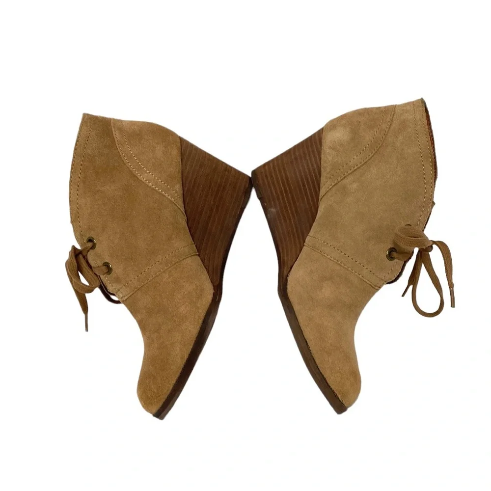 Lucky Brand Tan Leather Lace-Up Wedge Ankle Booties 8.5